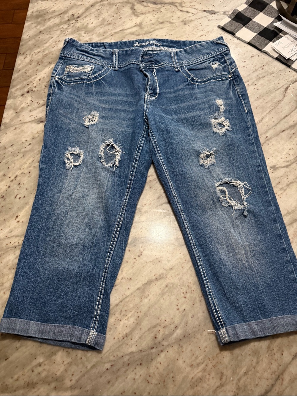 Amethyst Jeans Distressed Blue Cropped Ankle Jeans